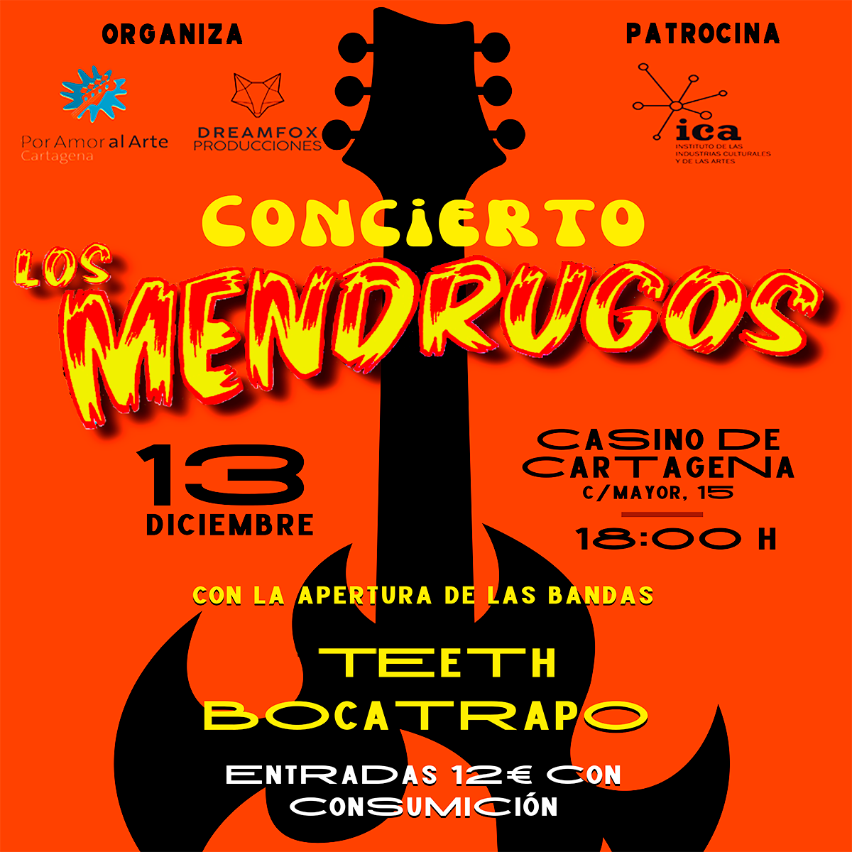 Cartel concierto Los Mendrugos, Bocatrapo y Teeth en el Casino de Cartagena