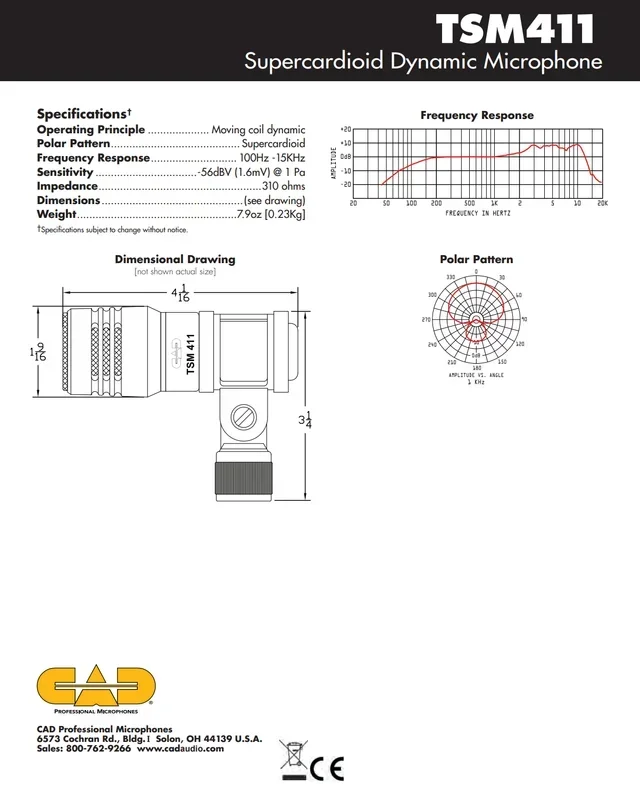 3 tres micrófonos cardioides dinámicos CAD TSM411 — foto 3